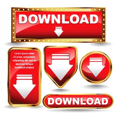 Shiny golden and red download now button collectionのイラスト素材