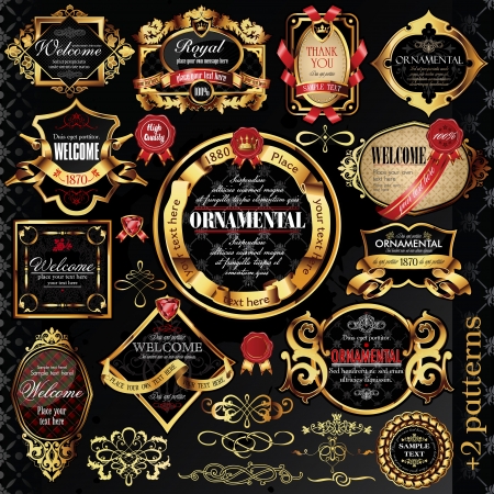 calligraphic design elements and golden labels.のイラスト素材