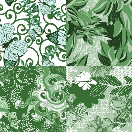 Set of abstract floral seamless patterns.のイラスト素材
