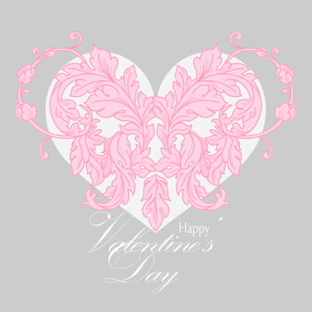 Valentines day greeting card with floral design elements and heart. Vector illustrationのイラスト素材