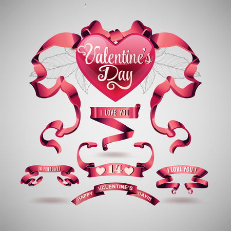 Vector set of valentines day banners and ribbonsのイラスト素材