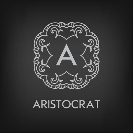 Luxury,simple  and elegant monochrome  monogram design template with letters on chalkboard background. のイラスト素材