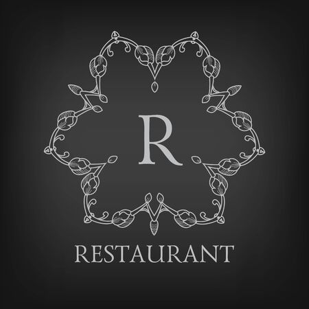 Luxury,simple  and elegant monochrome  monogram design template with letters on chalkboard background. のイラスト素材