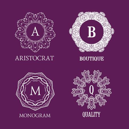 Set of luxury, simple and elegant  monogram designs template with copy-space for text . Good for labels. Vector illustration.のイラスト素材