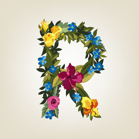 R letter in Flower capital alphabetのイラスト素材