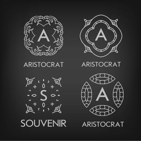 Set of luxury, simple and elegant monogram designs templates with copy-space for text on chalkboard backgroundのイラスト素材
