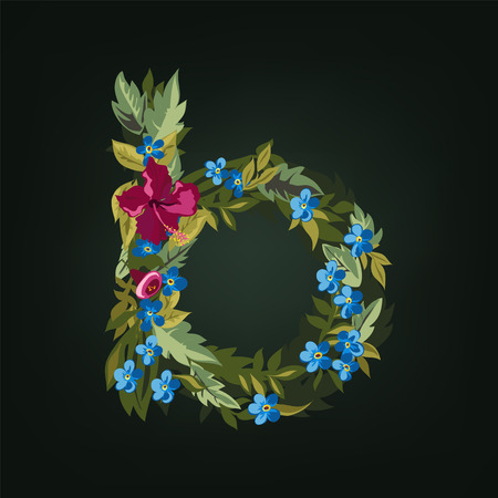B letter. Flower  alphabet. Colorful font. Lowercase.  Vector illustration.のイラスト素材