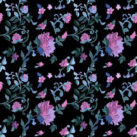 Floral Watercolor seamless pattern with exotic flowers and leavesのイラスト素材