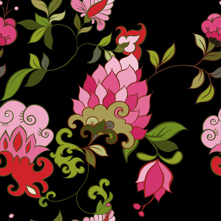Floral seamless pattern. Indian, persian or turkish art. Vector background. Abstract fantasy illustration.のイラスト素材
