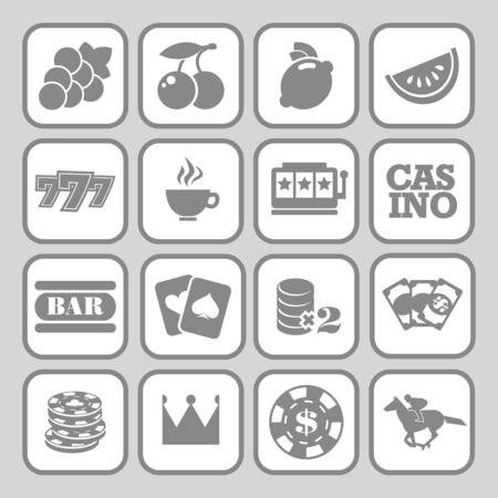 The set of flat monochrome casino icons for slot machine.のイラスト素材