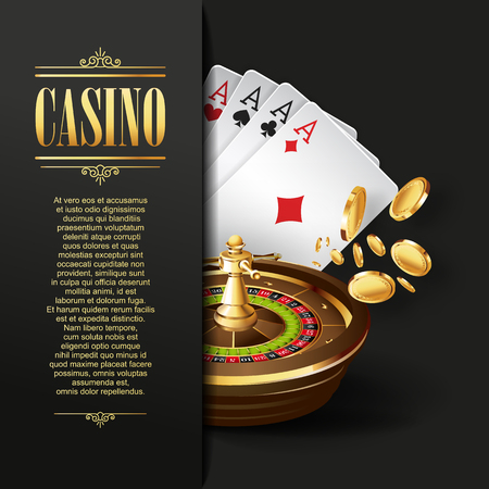 Casino background. Vector Poker illustration. Gambling template. Casino design with roulette wheel and playing cards. Four aces. Casino banner. Casino logo. Casino flyer. Vector casino gambling illustration. Casino background. Vector Poker illustration. Gambling template. Casino design with roulette wheel and playing cards. Four aces. Casino banner. Casino logo. Casino flyer. Vector casino gambling illustration.
