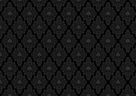 Seamless casino gambling poker background or dark  damask pattern and cards symbols