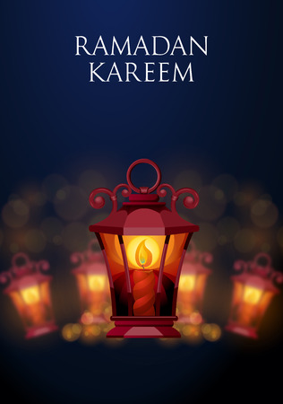 Ramadan Kareem greeting background with ligh lantern. Vector Illustration.のイラスト素材
