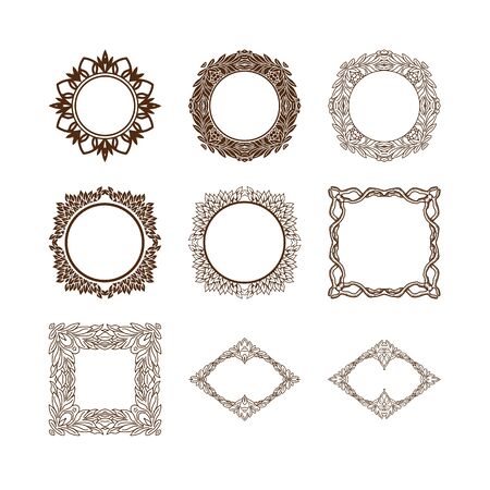 Set of simple linear monograms. Vector illustration. Isolated on white. Vector collection of decorative frames or borders.のイラスト素材