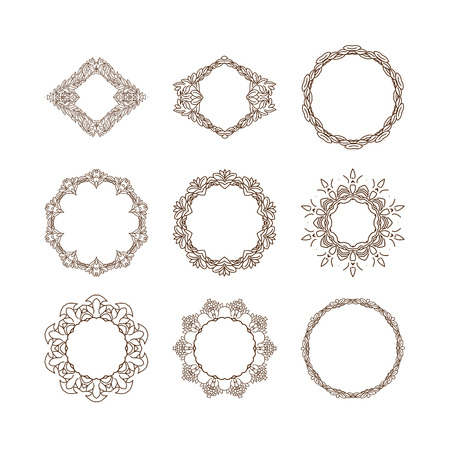 Set of simple linear monograms. Vector illustration. Isolated on white. Vector collection of decorative frames or borders.のイラスト素材