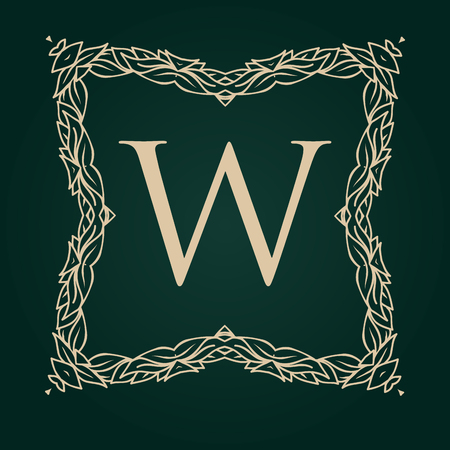 Luxury template. Flourishes calligraphic elegant golden ornament monogram. Business sign or identity. Vector illustrationのイラスト素材