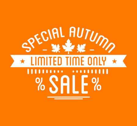 Autumn sale . Special offer badge or label and ribbon, element with leaves, banner. Vector Illustration.のイラスト素材