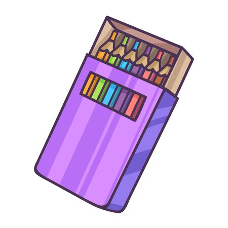 Colored Pencil set Packaging. Paper box. Vector Illustrationのイラスト素材