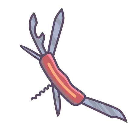 Cartoon swiss knife army keychain. Vector Illustration Isolated on white.のイラスト素材