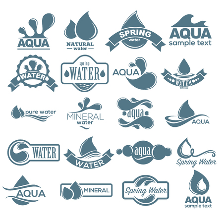 Label for mineral water. Aqua icons collection. Vector Illustration isolated on white backgroundのイラスト素材