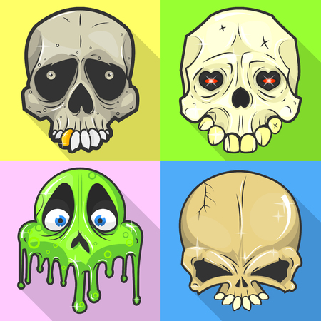 Set of skulls. Symbol of day of the dead or halloween. Spooky skeleton head. Flat design. Isolated vector illustrationsのイラスト素材