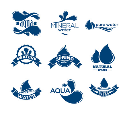 Blue Label for mineral water. Aqua icons collection. Vector Illustration isolated on white backgroundのイラスト素材