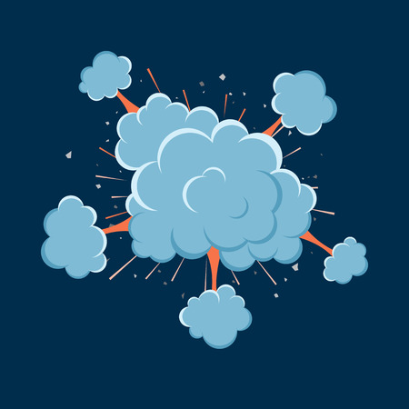 Cartoon vector bomb explosion with smoke. Cartoon style. Effect boom, explode flash, bomb comic. Blast with fire and cloud. Illustration of burst isolated.のイラスト素材