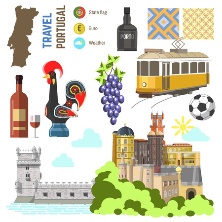 Portugal culture symbol set. Europe Travel Lisbon direction. icons. Flat isolated illustrationのイラスト素材