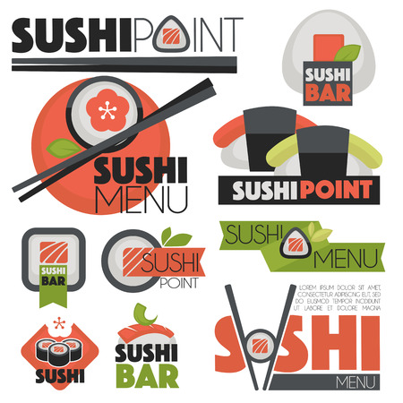 sushi set icons badges and illustrations.のイラスト素材
