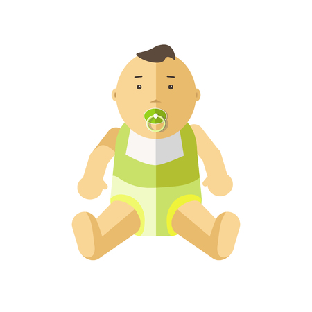 Cute little baby 0-12 months. Child with pacifier. Cartoon character of toddler, infant, kid. Flat style. illustration isolated on white background.のイラスト素材