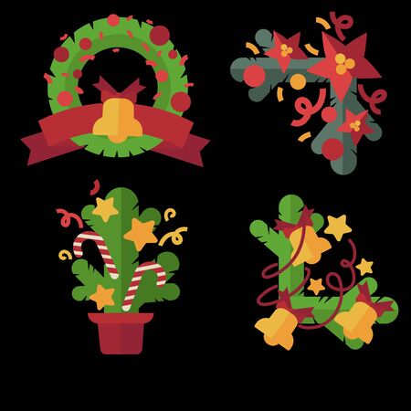 A set of Christmas design elements in flat style. Vector Illustration.のイラスト素材