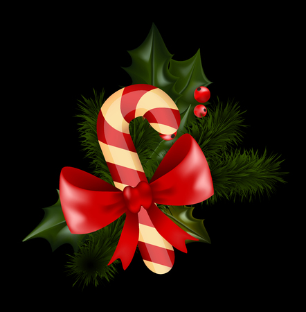 Christmas decorations with fir tree golden jingle bells and decorative elements. vector illustrationのイラスト素材