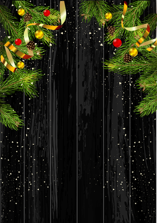 Christmas card background with fir tree and holidays decorations. Vector Illustration.のイラスト素材