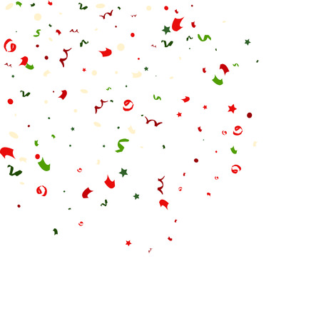 Falling tiny colorful bright confetti pieces on white background. Vector Illustration.のイラスト素材