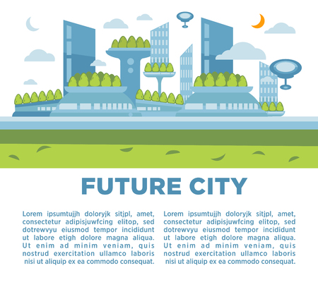Future city landscape concept. Vector modern cityscape background illustration with Copy Space .のイラスト素材