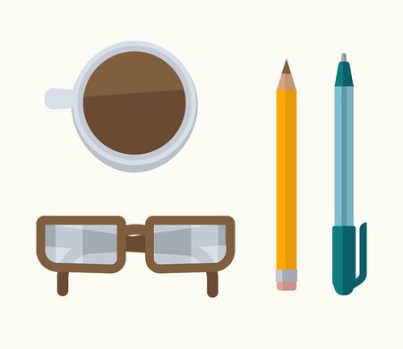 Glasses, coffee, pen and pencilのイラスト素材