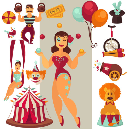 Flat circus icons setのイラスト素材