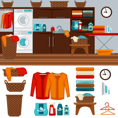 Laundry room with washer illustration.のイラスト素材