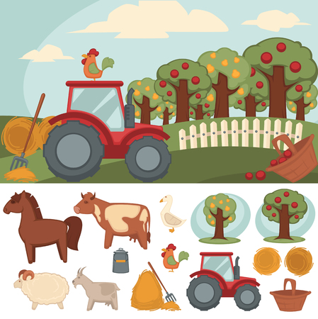 Icons set farm and farming.のイラスト素材
