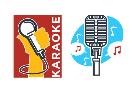 Karaoke club and bar vector label or logotype designのイラスト素材