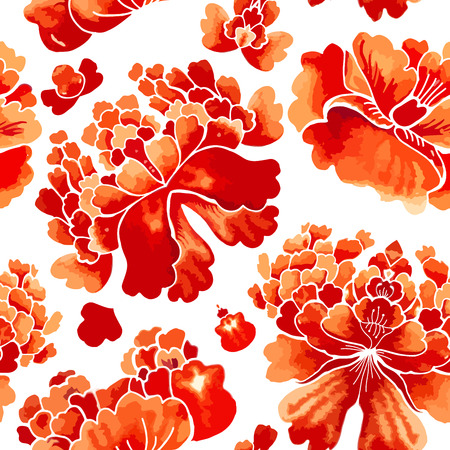 Seamless chinese pattern. Watercolor style wallpaper with floral ornament .のイラスト素材