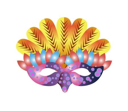 Carnival mask for Venetian masquerade or Mardi Gras festival or party. Vector illustration of isolated masque icon with hand made feather decorations, ornate laces and bead sequinsのイラスト素材
