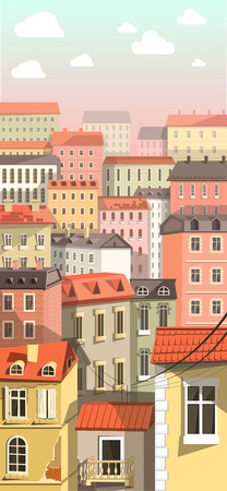 Old and Modern Buildings in Town in Flat Styleのイラスト素材