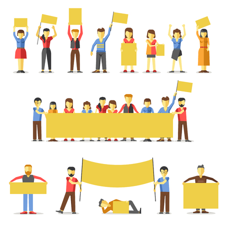 Striking People Holding Empty Yellow Banners.のイラスト素材