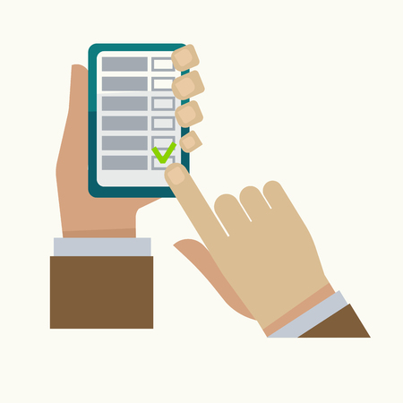 Man hand and smartphone check list vector iconのイラスト素材