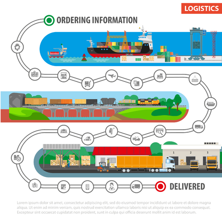 Logistics shipping process infographics templateのイラスト素材