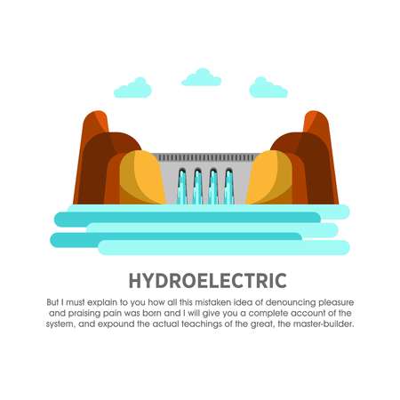 Hydroelectric power station water dam energy vector flat illustrationのイラスト素材