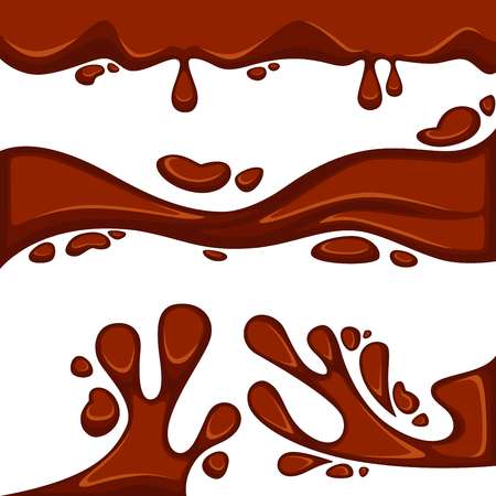 Hot melted brown chocolate flows and splashes on whiteのイラスト素材