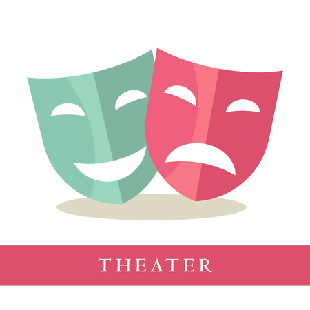 Theatre pink and blue masks icons isolated on white backgroundのイラスト素材