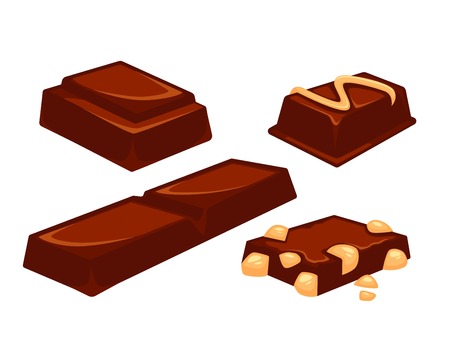 Chocolate bars and pieces. Dessert bar milk black eat design.のイラスト素材